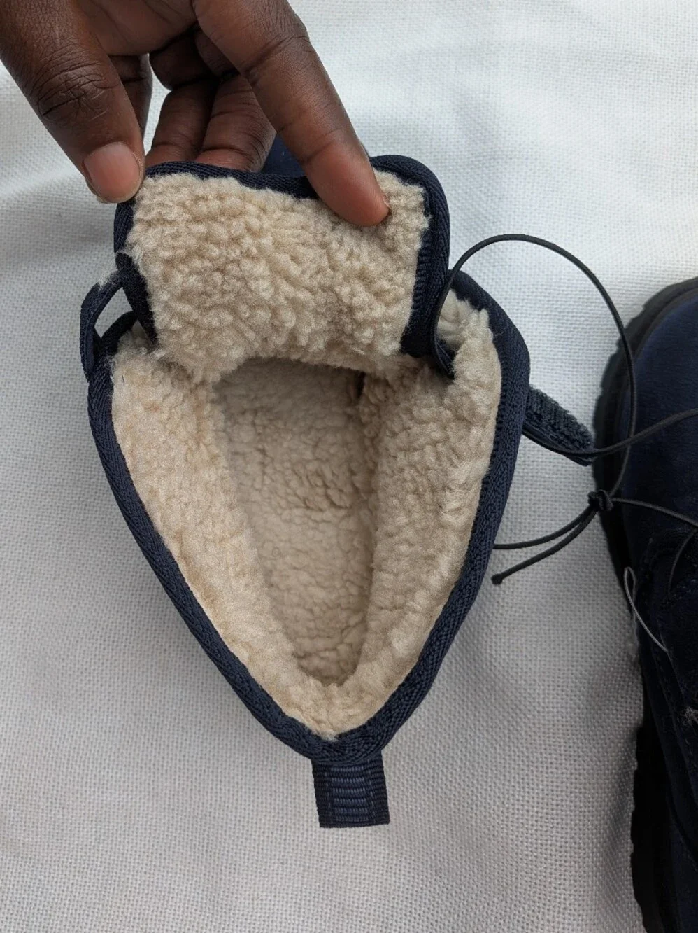 Navy blue suede Sherpa cozy winter boots with shearling lining 11